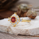 Round Cut Garnet Engagement Ring Cluster 6-Prong Setting